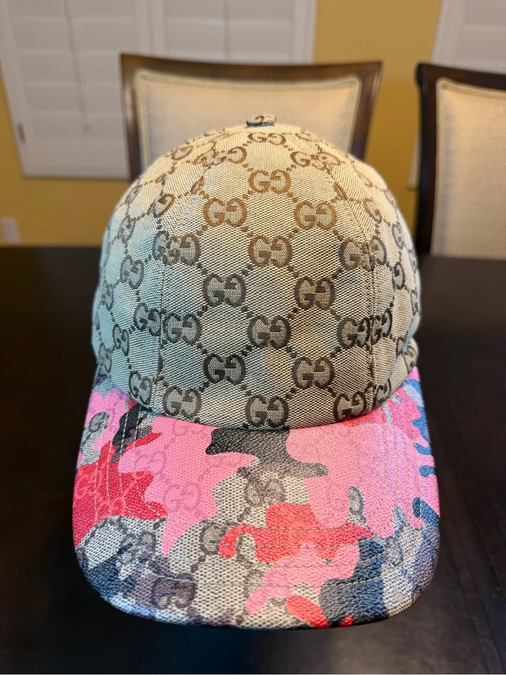 New Authentic Gucci GG Supreme Logo Baseball Hat Tan Pink Size L